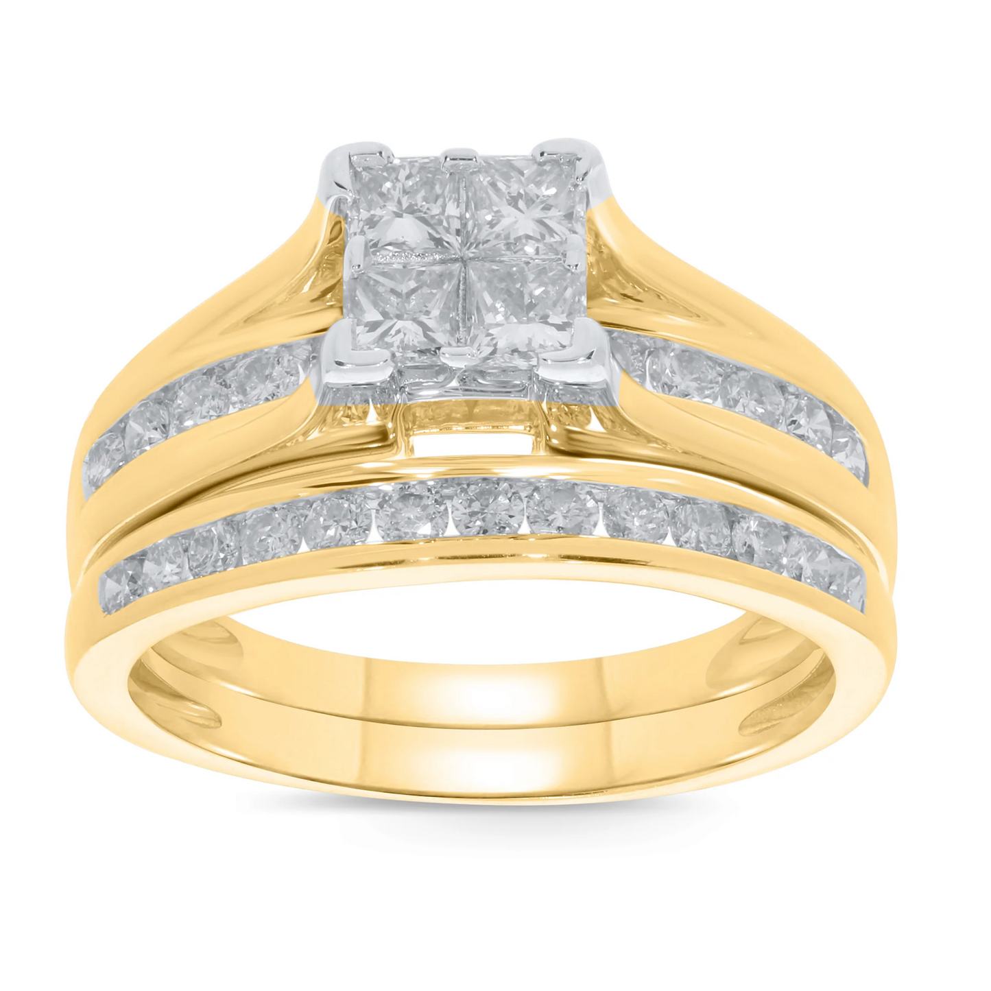 10K YELLOW GOLD 1.10 CARAT WOMENS REAL DIAMOND ENGAGEMENT RING WEDDING BAND SET / SKU RG01793-YG