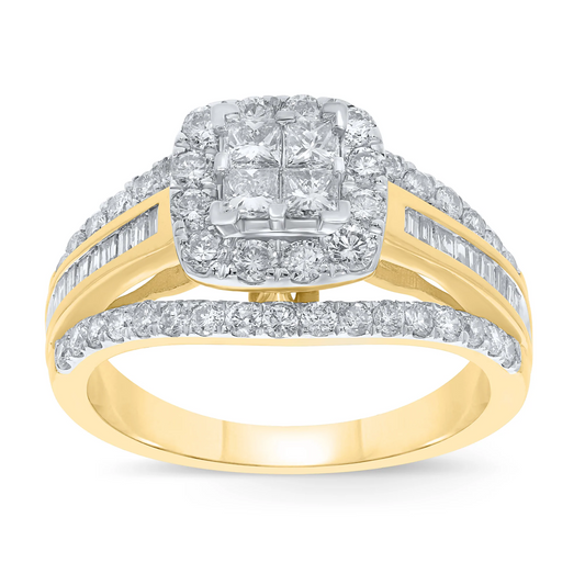 10K YELLOW GOLD 1.50 CARAT PRINCESS DIAMOND ENGAGEMENT RING WEDDING RING BRIDAL / SKU RG05595-YG