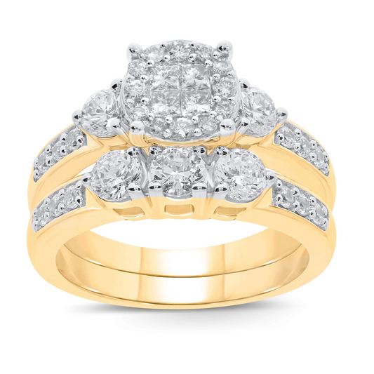 10K YELLOW GOLD 1.75 CT WOMEN REAL DIAMOND ENGAGEMENT RING WEDDING BAND RING SET
