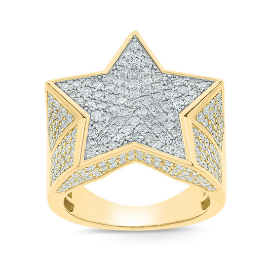 10K YELLOW GOLD 2.75 CARAT MENS REAL DIAMOND STAR ENGAGEMENT WEDDING PINKY RING BAND