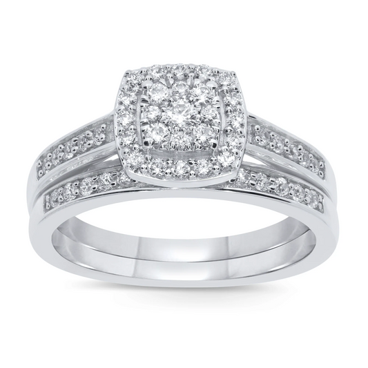 10K WHITE GOLD .50 CT WOMEN REAL DIAMOND ENGAGEMENT RING WEDDING BAND RING SET