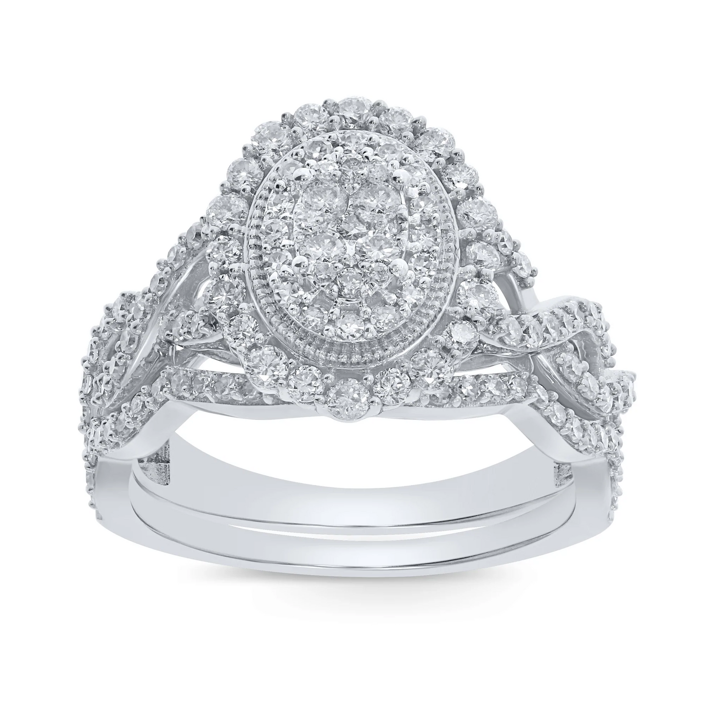 10K WHITE GOLD 1.10 CARAT WOMEN REAL DIAMOND ENGAGEMENT RING WEDDING BAND BRIDAL SET