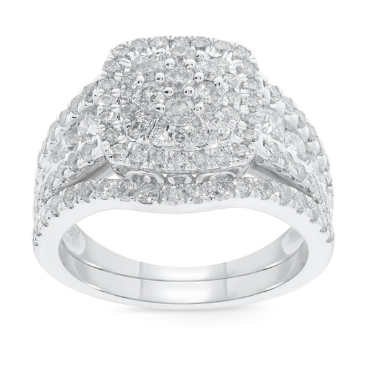 10K WHITE GOLD 2 CARAT WOMEN REAL DIAMOND ENGAGEMENT RING WEDDING BAND RING SET
