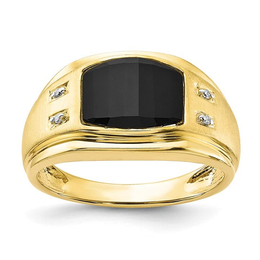 10K Polished and Brushed 1-10.5X8.2 Onyx and Diamond Ring