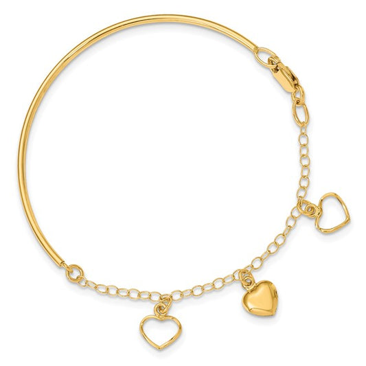 14k Polished Dangle Heart Chain Bangle