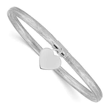 14k White Gold Heart Stretch Mesh Bracelet