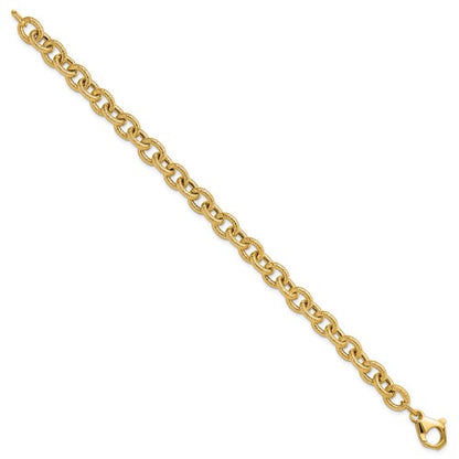 14K Polished and Textured Fancy Link Bracelet