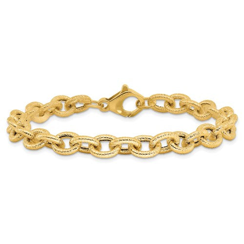 14K Polished and Textured Fancy Link Bracelet