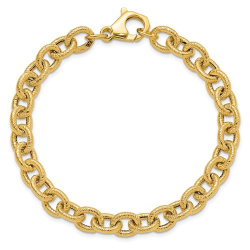 14K Polished and Textured Fancy Link Bracelet