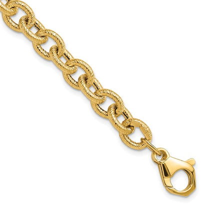 14K Polished and Textured Fancy Link Bracelet