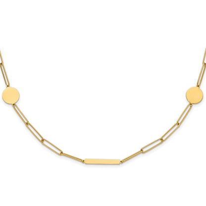 14K Polished Paperclip Link with Circles and Bars 18in Necklace