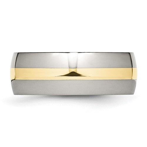 Chisel Stainless Steel with 14k Gold Inlay Polished 8mm Band