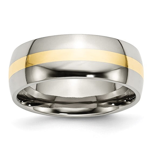 Chisel Stainless Steel with 14k Gold Inlay Polished 8mm Band
