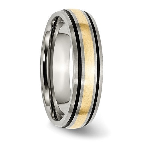 Chisel Titanium Antiqued and Brushed with 14k Gold Inlay 6mm Grooved Band