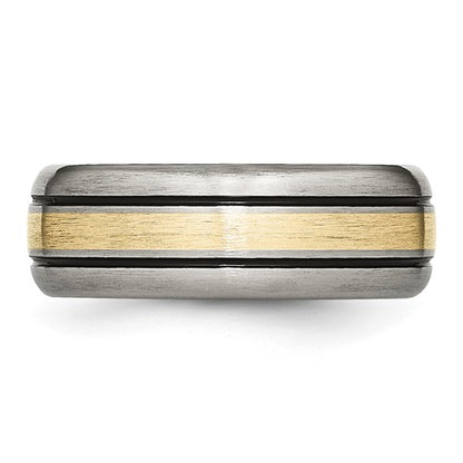 Chisel Titanium Antiqued and Brushed with 14k Gold Inlay 8mm Grooved Band