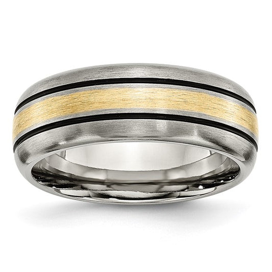 Chisel Titanium Antiqued and Brushed with 14k Gold Inlay 8mm Grooved Band