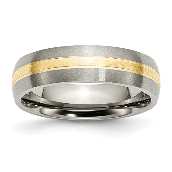 Chisel Titanium Brushed with 14k Gold Inlay 6mm Grooved Band