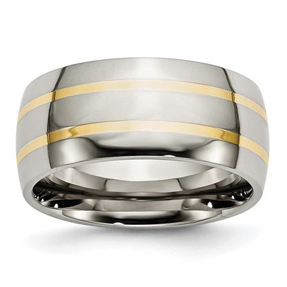 Chisel Titanium Polished with 14k Gold Inlay 10mm Band