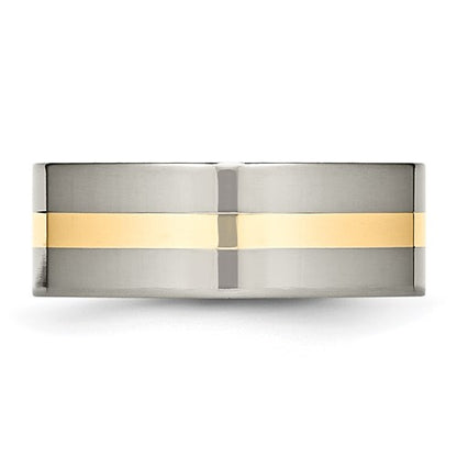 Chisel Titanium Polished with 14k Gold Inlay 8mm Flat Band