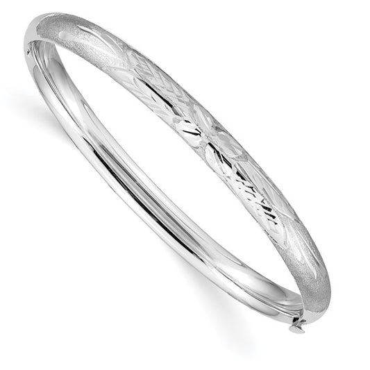 14k 3/16 White Gold Florentine Hinged Baby Bangle