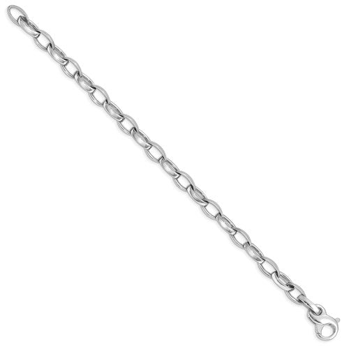 14K White Gold 8.5 inch 6.6mm Hand Polished and Satin Fancy Link with Fancy Lobster Clasp Bracelet