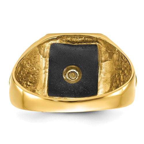 14k Men's Polished, Antiqued and Textured Onyx Masonic Ring