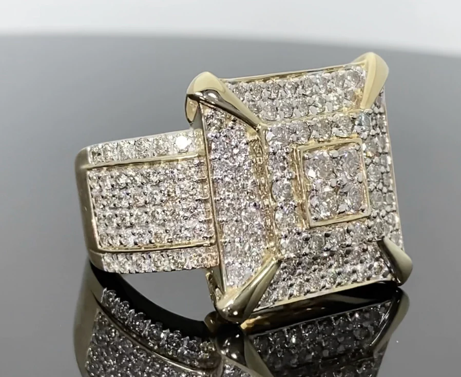 10K YELLOW GOLD 3 CARAT MENS REAL DIAMOND ENGAGEMENT WEDDING PINKY RING BAND