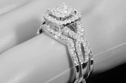 10K WHITE GOLD 1.50 CARAT WOMENS REAL DIAMOND ENGAGEMENT RING WEDDING BANDS SET