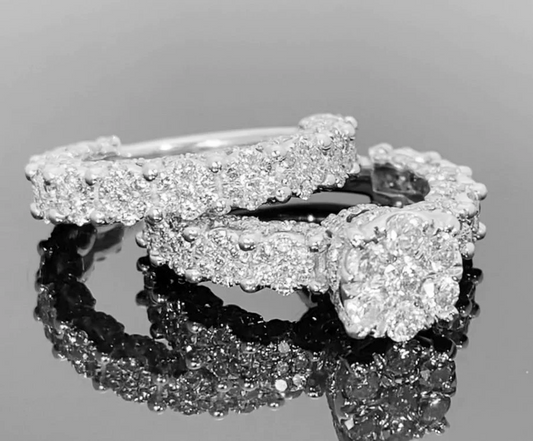 10K WHITE GOLD 4.50 CARAT WOMEN REAL DIAMOND ENGAGEMENT RING WEDDING BAND RING SET
