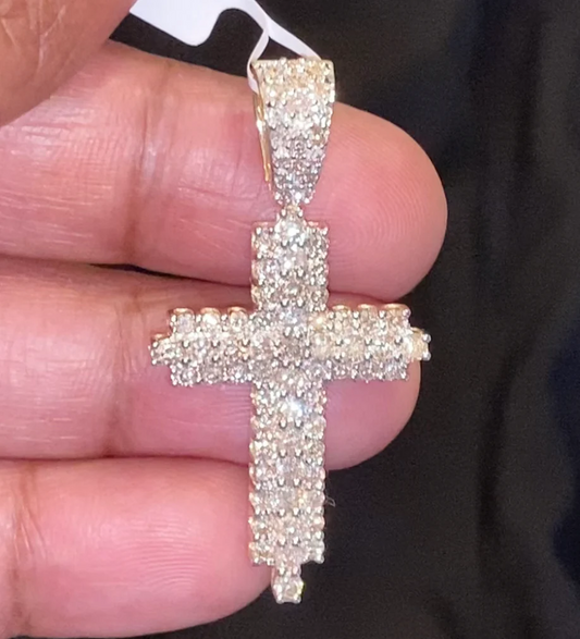 10K YELLOW GOLD 2.75 CARAT 1.75 INCHES REAL DIAMOND MEN CROSS PENDANT CHARM CROSS / SKU PE2K3932GQ-YG
