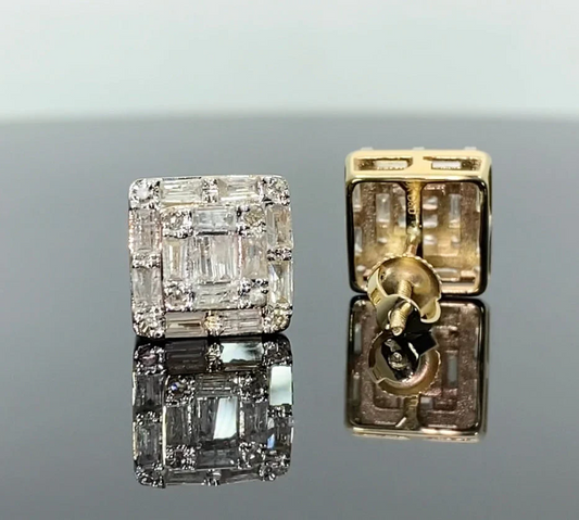 10K YELLOW GOLD .85 CARAT 100% GENUINE DIAMONDS 8 MM MENS/WOMENS EARRING STUDS