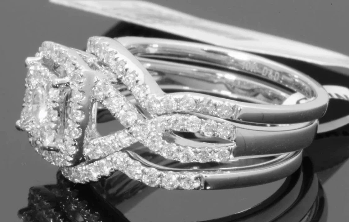 10K WHITE GOLD 1.50 CARAT WOMENS REAL DIAMOND ENGAGEMENT RING WEDDING BANDS SET