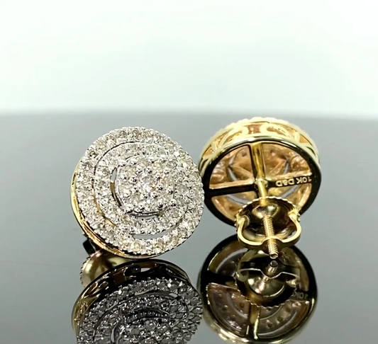 10K YELLOW GOLD .85 CARAT 12 MM 100% GENUINE DIAMONDS MENS/WOMENS EARRING STUDS