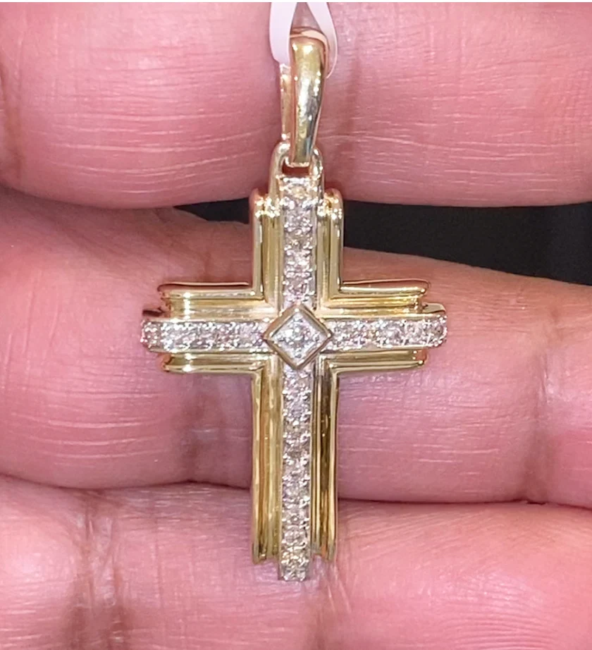 10K YELLOW GOLD .50 CARAT REAL DIAMONDS 1.50 INCHES CROSS PENDANT / SKU PD03986-YG