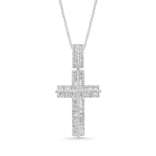 10K WHITE GOLD 2 CARAT 2 INCHES REAL DIAMOND CROSS PENDANT CHARM CROSS